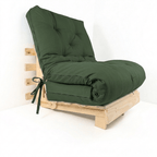 Sofa Cama Tokio Solteiro Futon Dobrável - Madeira Natural Sarja Verde Militar