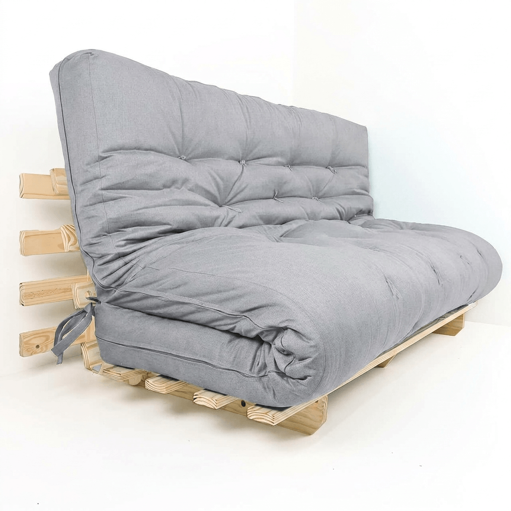 Sofa Cama Futon Oriental King D33 Madeira Pinus Acquablock Cinza Linho