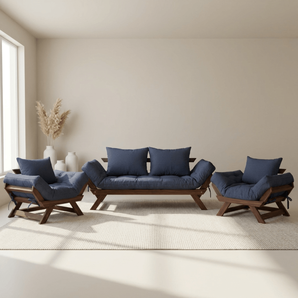Kit Sofá Japão + 2 Poltronas Acquablock Madeira Cor Imbuia