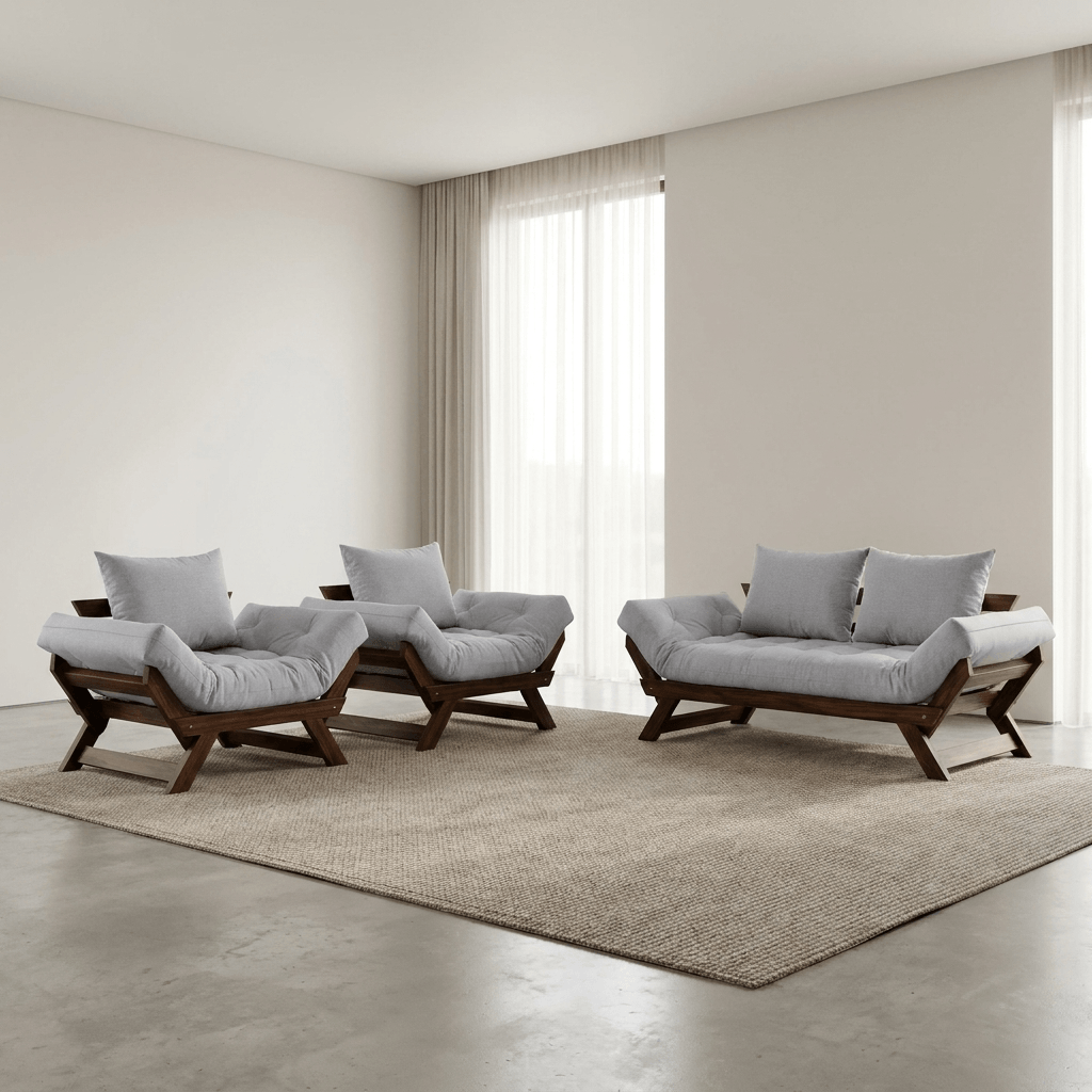 Kit Sofá Japão + 2 Poltronas Acquablock Madeira Cor Imbuia