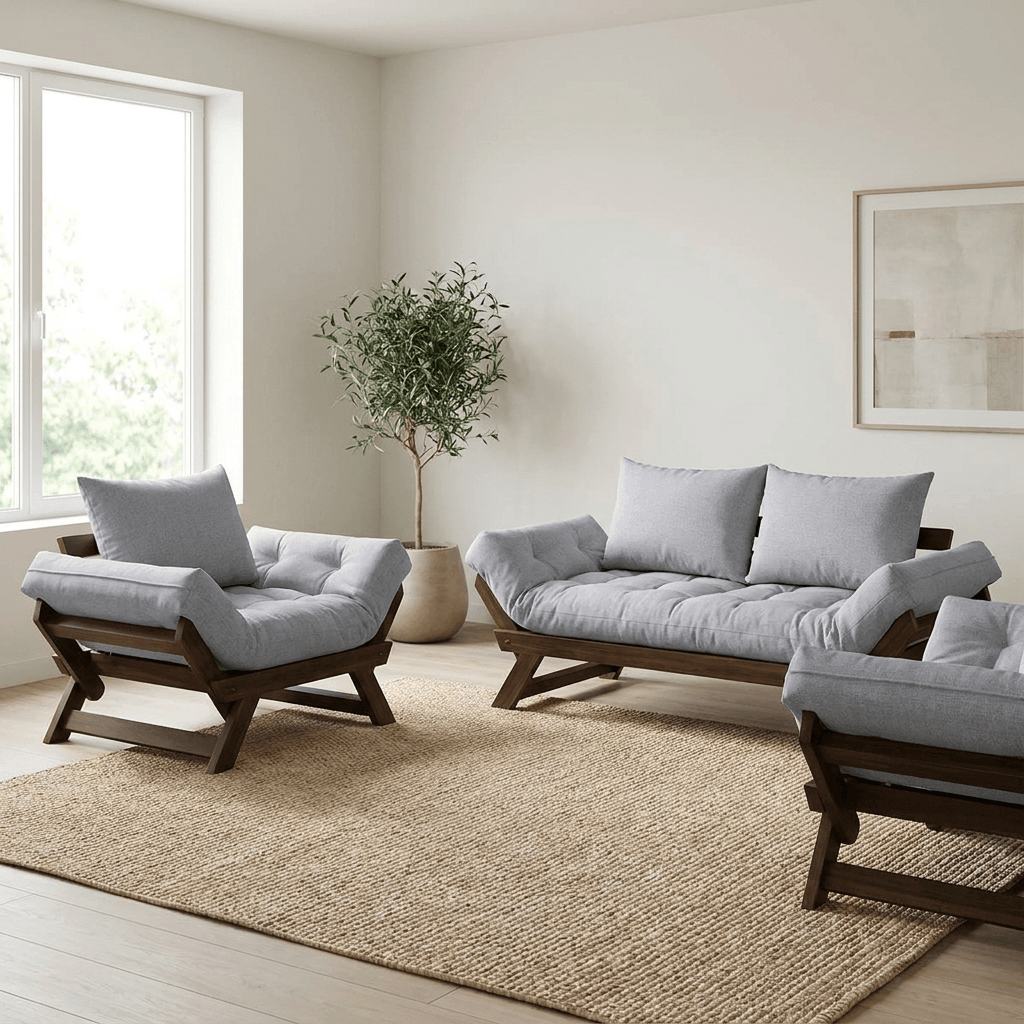 Kit Sofá Japão + 2 Poltronas Acquablock Madeira Cor Imbuia