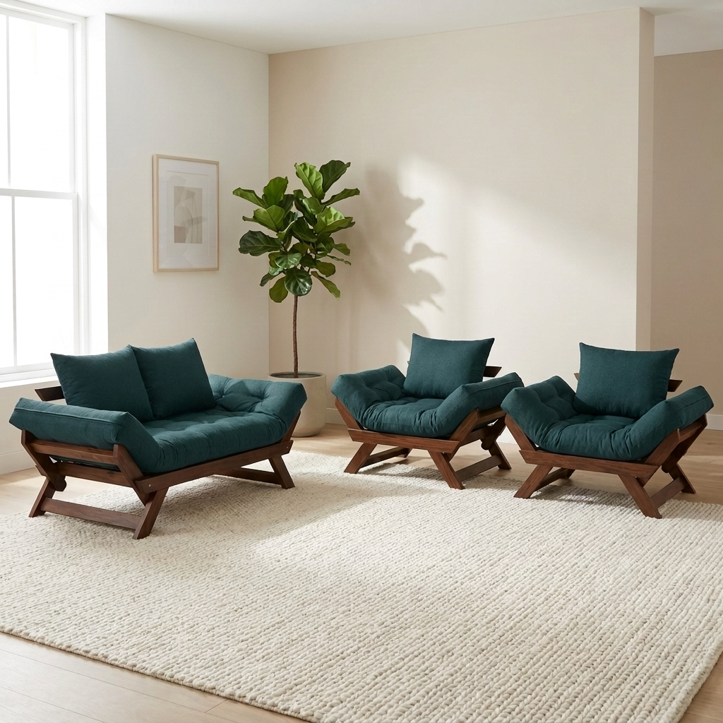 Kit Sofá Japão + 2 Poltronas Acquablock Madeira Nobre Cor Imbuia