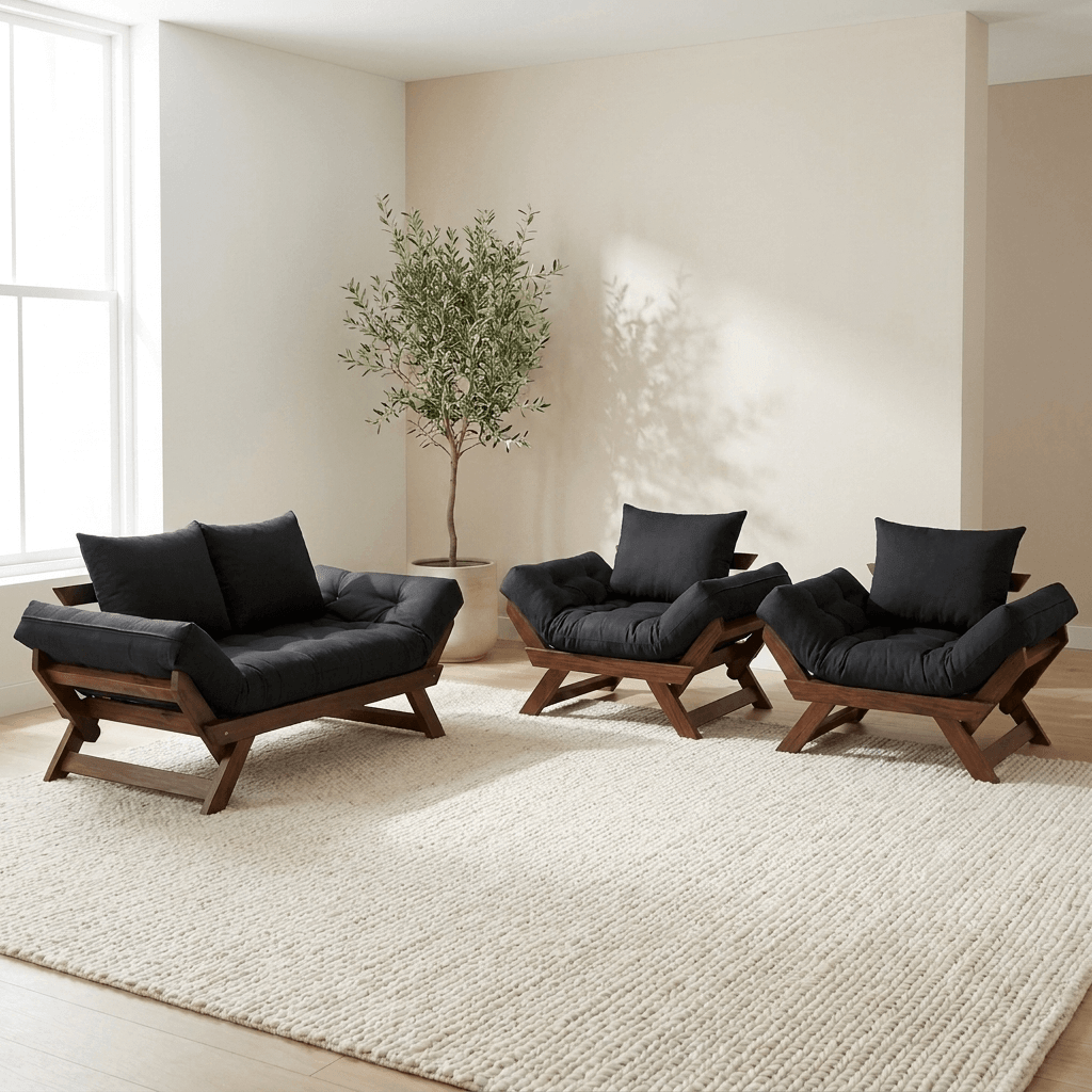 Kit Sofá Japão + 2 Poltronas Acquablock Madeira Cor Imbuia