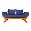Sofá Cama Futon Reclinável Japão - Madeira Nobre Natural Tecido Acquablock Azul Royal