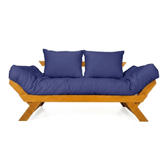 Sofá Cama Futon Reclinável Japão - Madeira Nobre Natural Tecido Acquablock Azul Royal