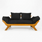 Sofá Cama Futon Reclinável Japão - Madeira Nobre Natural Tecido Acquablock Cor Preto