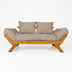 Sofá Cama Futon Reclinável Japão - Madeira Nobre Natural Tecido Acquablock Cor Fendi