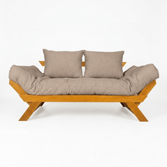 Sofá Cama Futon Reclinável Japão - Madeira Nobre Natural Tecido Acquablock Fendi