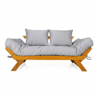 Sofá Cama Futon Reclinável Japão - Madeira Nobre Natural Tecido Acquablock Cor Cinza Linho