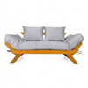 Sofá Cama Futon Reclinável Japão - Madeira Nobre Natural Tecido Acquablock Cinza Linho