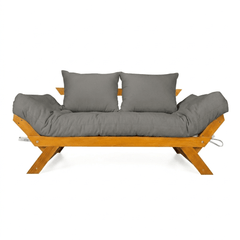 Sofá Cama Futon Reclinável Japão - Madeira Nobre Natural Tecido Acquablock Chumbo