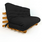 Sofá Cama Futon Oriental King Madeira Cor Mel Maciça Sarja Preto