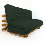 Sofá Cama Casal Futon Oriental Madeira Nobre Mel Sarja Verde Militar D33