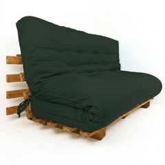 Sofá Cama Futon Oriental King Madeira Cor Mel Maciça Sarja Verde Militar