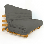 Sofá Cama Futon Oriental King Madeira Cor Mel Maciça Sarja Cinza
