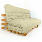Sofá Cama Futon Oriental King Madeira Cor Mel Maciça Sarja Bege Claro