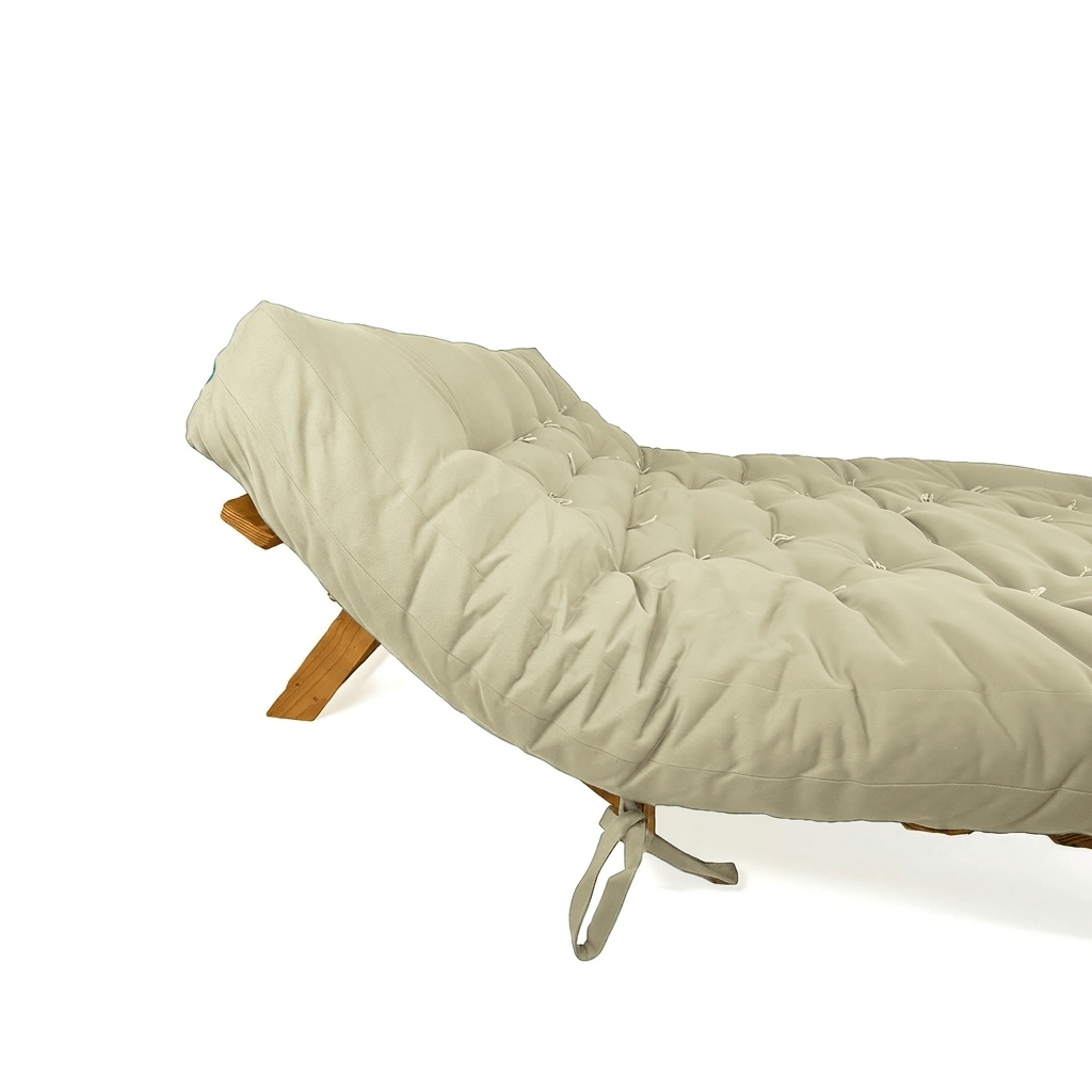Sofá Cama Futon Oriental King Madeira Cor Mel Maciça Sarja Bege Claro