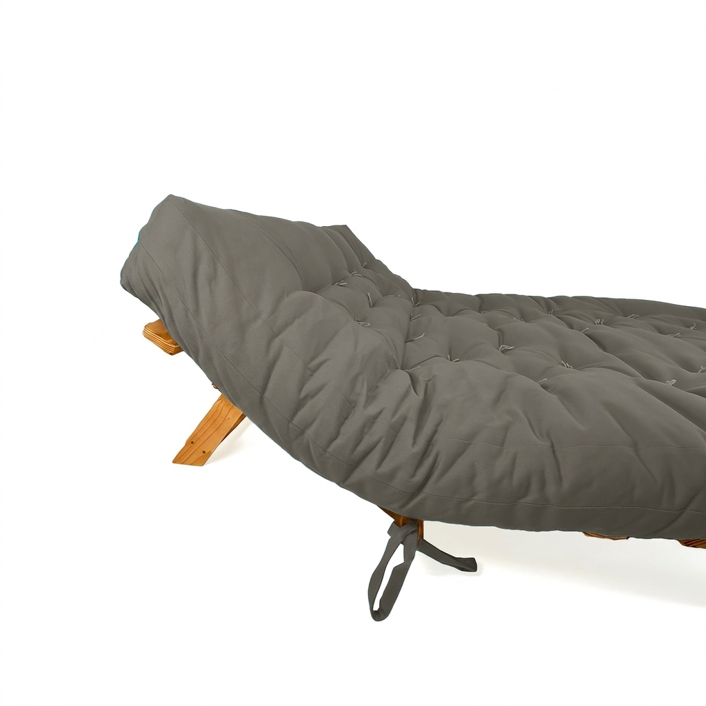 Sofá Cama Futon Oriental King Madeira Cor Mel Maciça Sarja Cinza