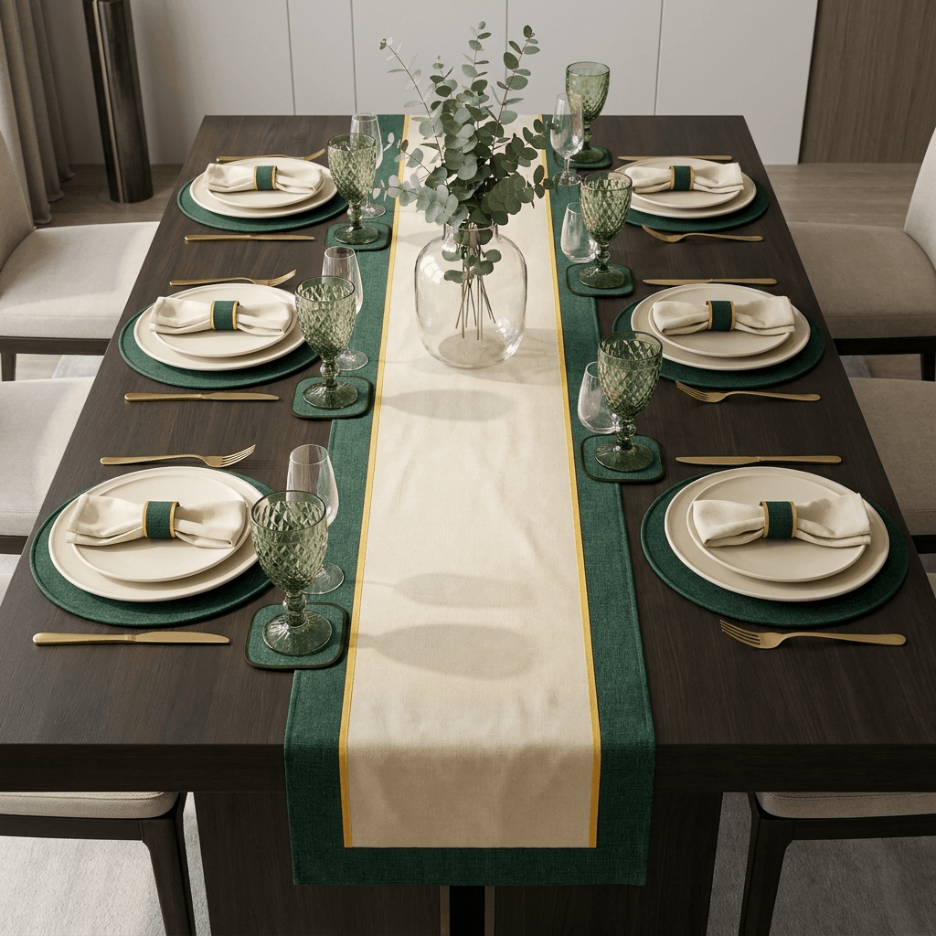 Kit Sousplat Completo Dupla Face 6 Lugares com Trilho de Mesa e Porta Copos