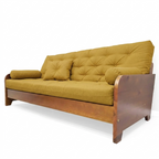 Sofá Cama Casal Futon Paris New Madeira Nobre Mel - Tecido Acquablock Cor Amarelo