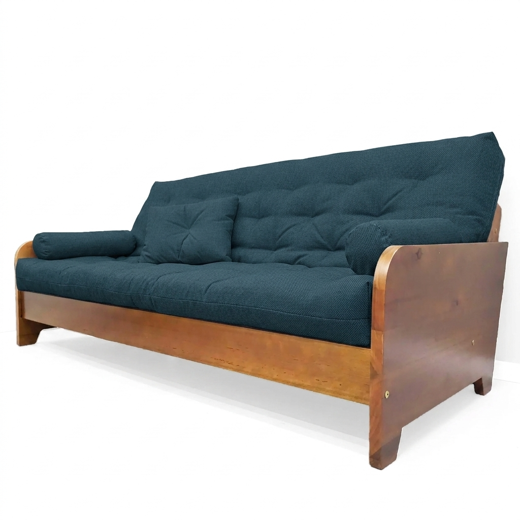 Sofá Cama Casal Futon Paris New II Acquablock em Madeira Maciça Natural - Cor Verde Oliva