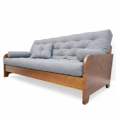 Sofá Cama Casal Futon Paris New II D33 Acquablock em Madeira Maciça Mel  - Cinza Linho