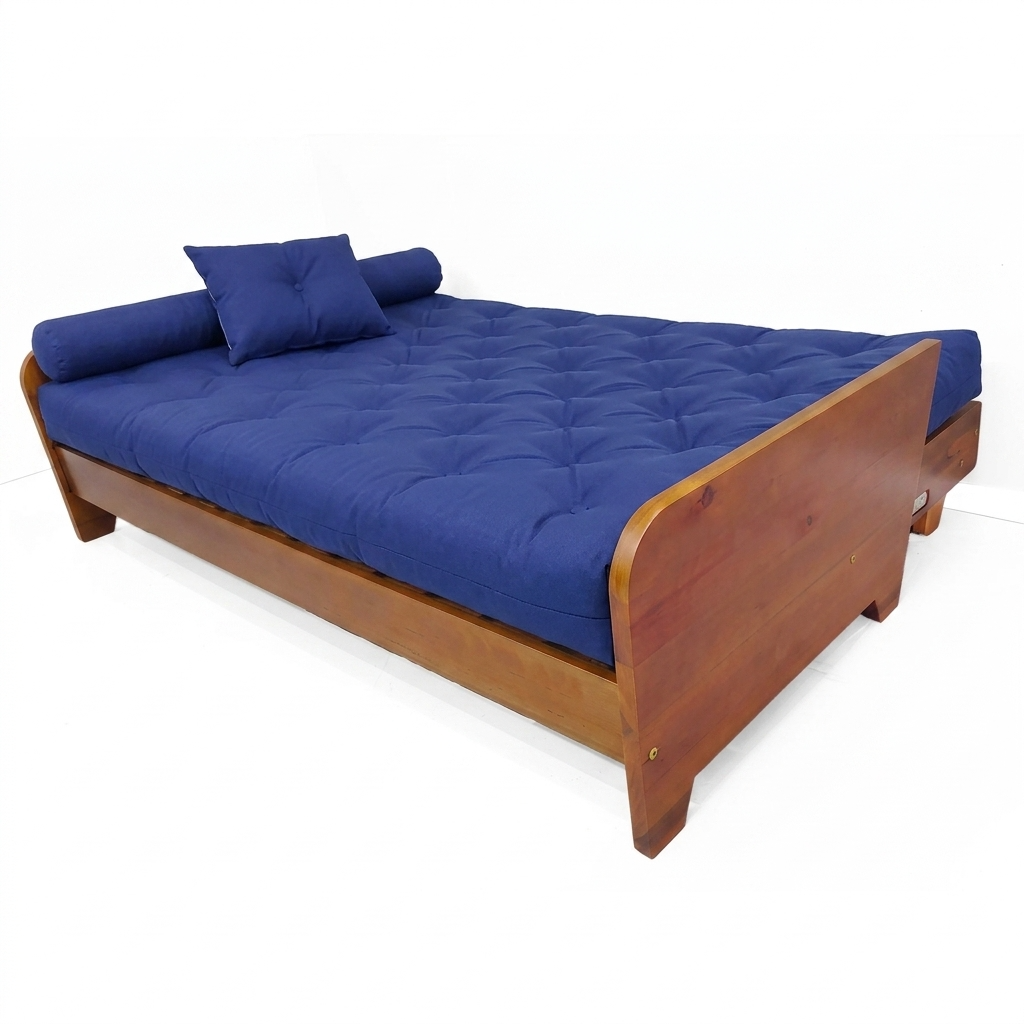 Sofá Cama Casal Futon Paris New II D33 Acquablock em Madeira Maciça Mel  - Azul Royal