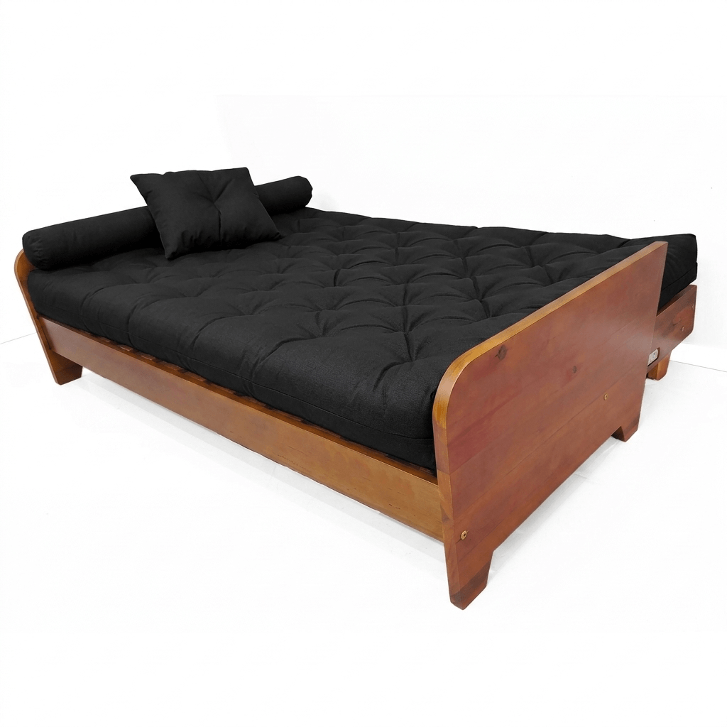 Sofá Cama Casal Futon Paris New II D33 Acquablock em Madeira Maciça Mel  - Preto