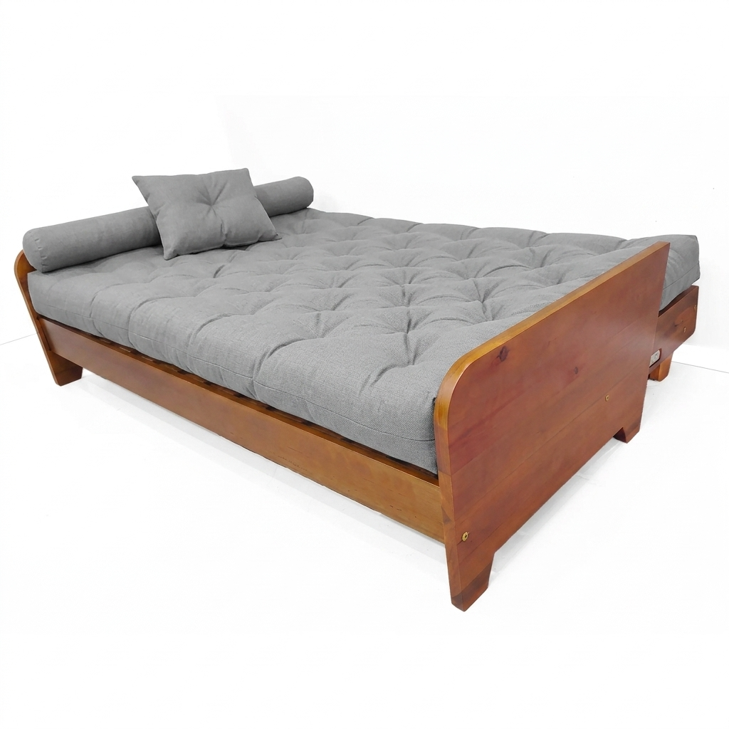 Sofá Cama Casal Futon Paris New II D33 Acquablock em Madeira Maciça Mel  - Cinza Linho