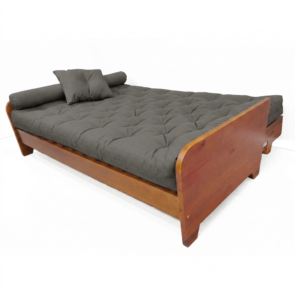 Sofá Cama Casal Futon Paris New II D33 Acquablock em Madeira Maciça Mel  - Chumbo