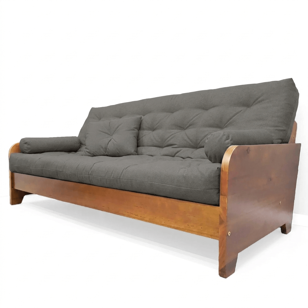 Sofá Cama Casal Futon Paris New II D33 Acquablock em Madeira Maciça Mel  - Chumbo