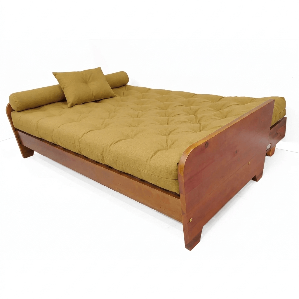 Sofá Cama Casal Futon Paris New II D33 Acquablock em Madeira Maciça Mel  - Amarelo