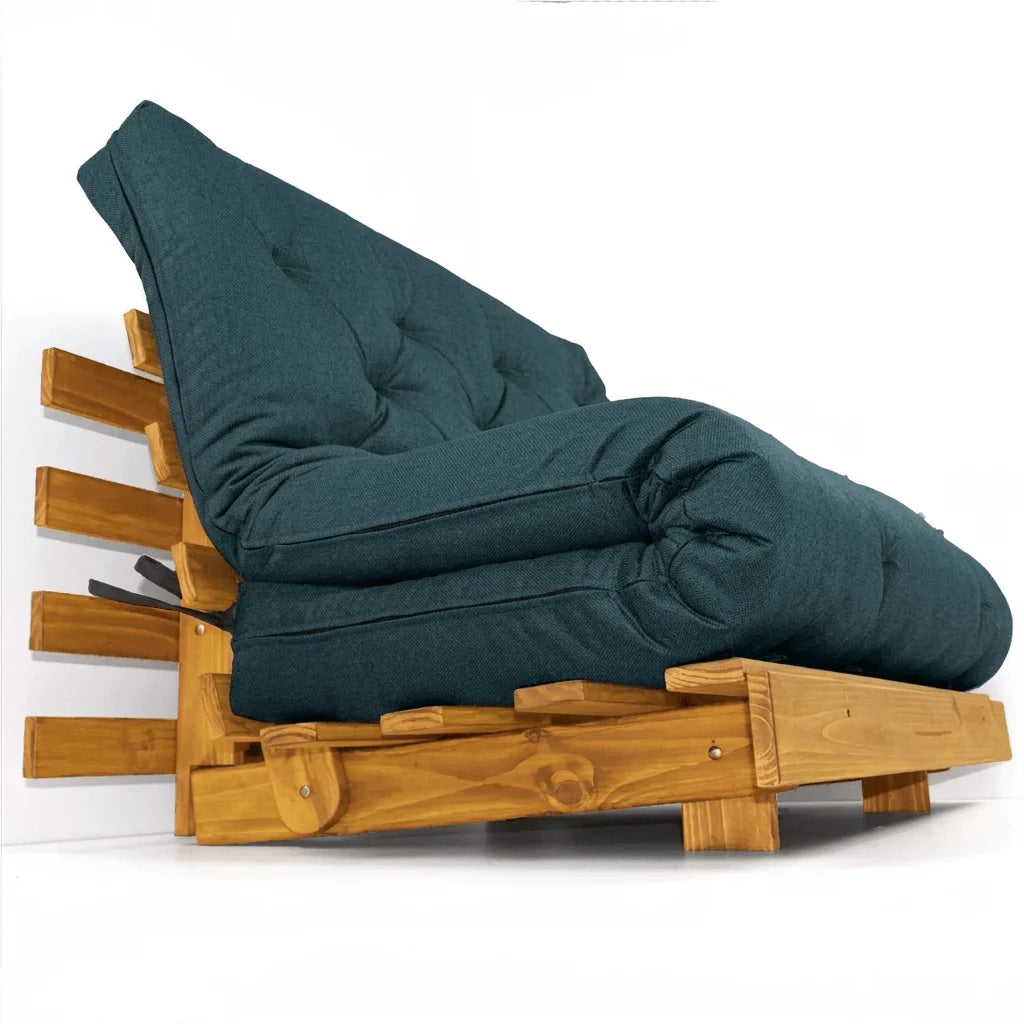 Sofá Cama Casal Futon Tokio Madeira Cor Mel Acquablock Verde Oliva