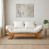 Sofá Cama Reclinável Futon D33 Japão - Madeira Cor Mel Tecido Acquablock Branco Off