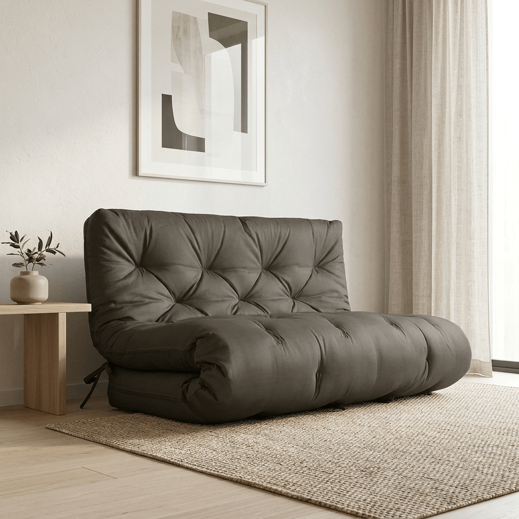 Futon Sofá Cama Casal Oriental 2 em 1 - Tecido Sarja 100% Algodão Cor Cinza