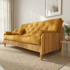 Sofá Cama Casal Futon Paris II Ripado Acquablock Madeira Maciça Mel D33 - Amarelo