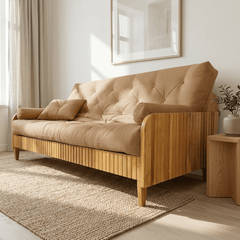 Sofá Cama Casal Futon Paris II Ripado Acquablock Madeira Maciça Mel - Fendi
