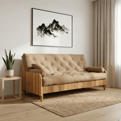 Sofá Cama Casal Futon Paris II Ripado Acquablock Madeira Maciça Mel D33 - Cor Fendi