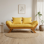 Sofá Cama Futon Reclinável Japão D33 - Madeira Nobre Mel Tecido Acquablock Cor Amarelo