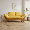 Sofá Cama Futon Reclinável Japão D33 - Madeira Nobre Natural Tecido Acquablock Amarelo