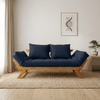 Sofá Cama Reclinável Futon Japão - Madeira Mel Tecido Acquablock Cor Azul Royal