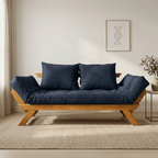 Sofá Cama Futon Reclinável Japão D33 - Madeira Nobre Mel Tecido Acquablock Cor Azul Royal