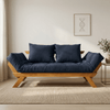 Sofá Cama Futon Reclinável Japão D33 - Madeira Nobre Natural Tecido Acquablock Azul Royal
