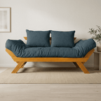 Sofá Cama Futon Reclinável Japão D33 - Madeira Nobre Mel Tecido Acquablock Cor Verde Oliva
