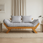 Sofá Cama Futon Reclinável Japão D33  - Madeira Nobre Mel Tecido Acquablock Cor Cinza Linho