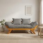 Sofá Cama Futon Reclinável Japão D33 - Madeira Nobre Mel Tecido Acquablock Cor Chumbo