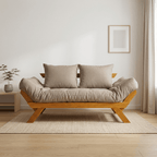 Sofá Cama Futon Reclinável Japão D33 - Madeira Nobre Mel Tecido Acquablock Cor Fendi