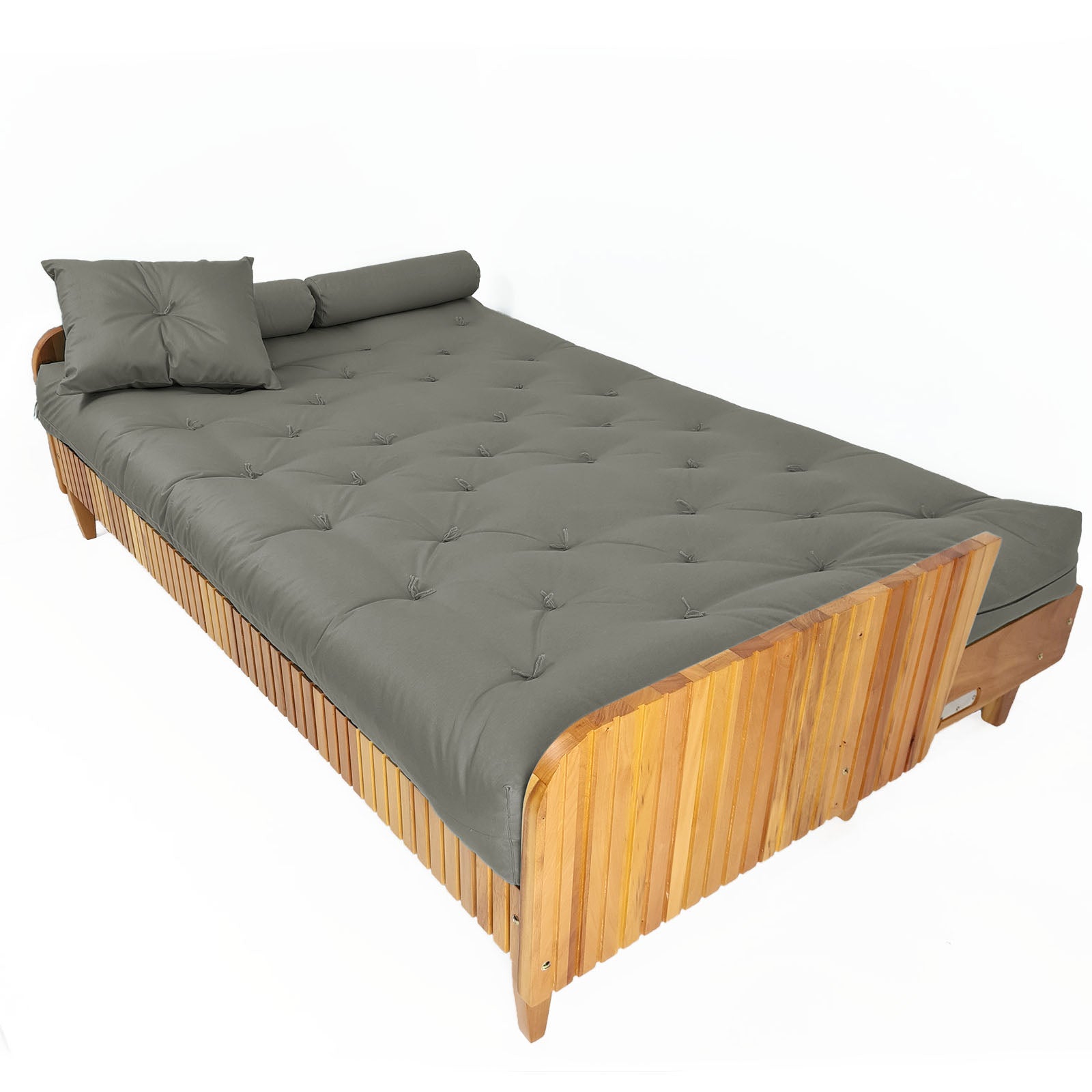 Sofá Cama Paris Ripado Sarja Madeira Nobre - Cinza