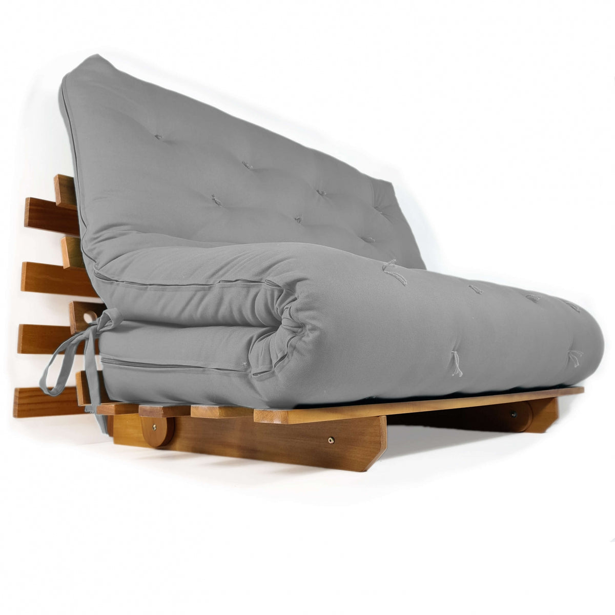 Sofá Cama Casal Futon Oriental Madeira Nobre Mel Cinza
