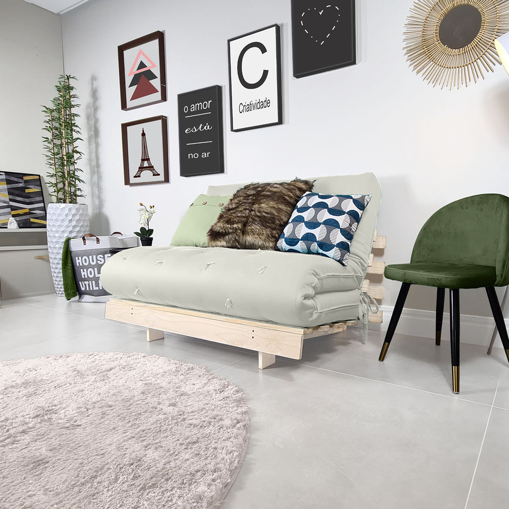 Sofá Cama Casal Futon Tokio Madeira Maciça Acquablock Branco Off